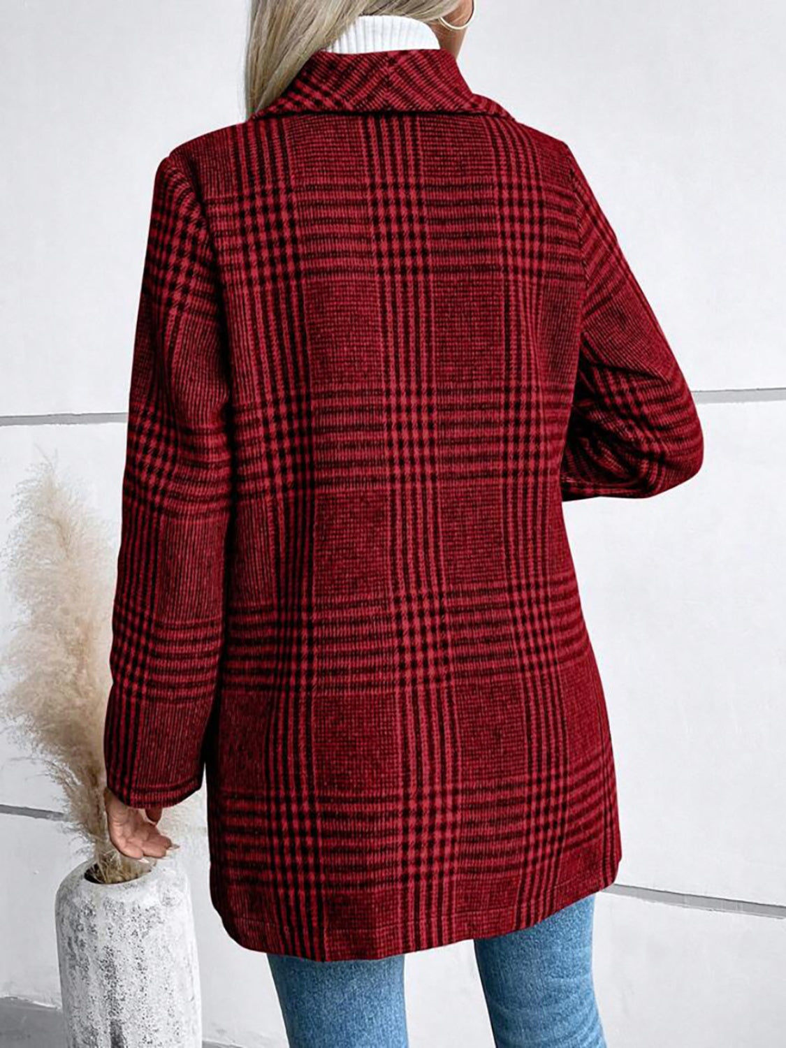 Cooper Plaid Collared Neck Long Sleeve Jacket