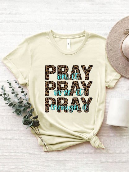 "Pray" Graphic Round Neck Short Sleeve T-Shirt