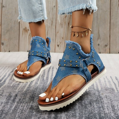 Jordan Studded Raw Hem Flat Sandals