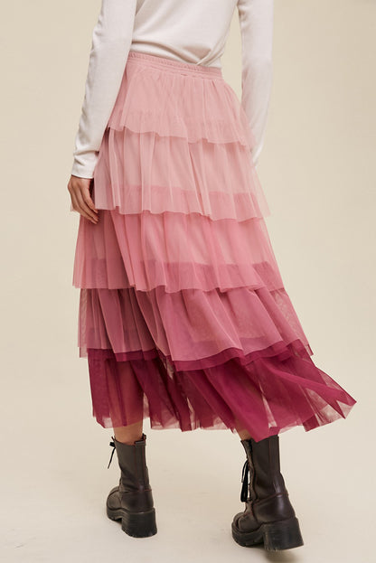 Tulle Hues Elastic Waist Layered Tulle Midi Skirt