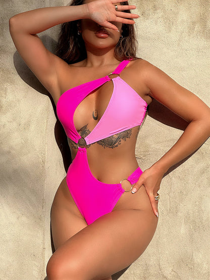 "Bali" One-Shoulder Cutout Ring Detail One-Piece Swimsuit