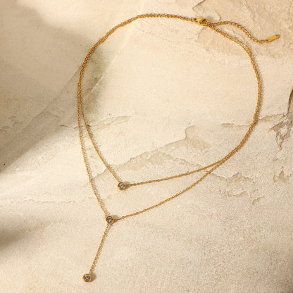 Macey Stainless Steel Zircon Double-Layered Necklace