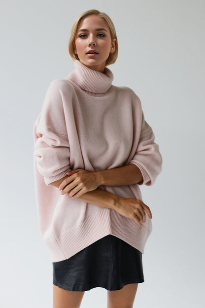 Cozy Bliss Turtleneck Dropped Shoulder Long Sleeve Sweater
