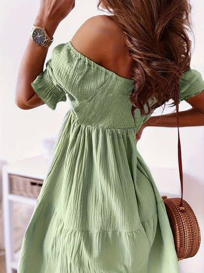 "Candance" Ruffled Off-Shoulder Short Sleeve Dress