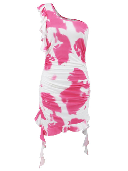 Lorena Ruffled Tie-Dye Single Shoulder Mini Dress