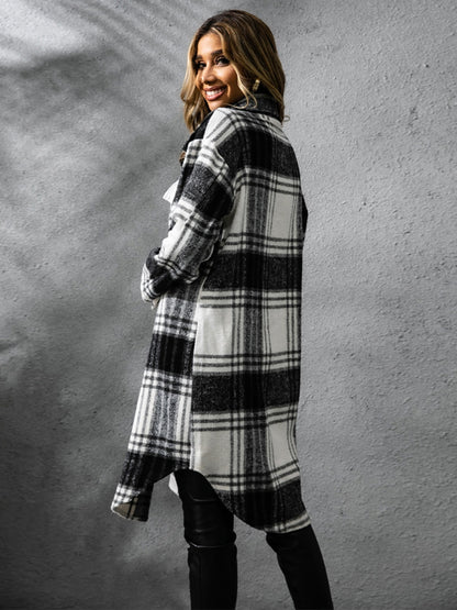 Lana Plaid Collared Neck Long Sleeve Coat