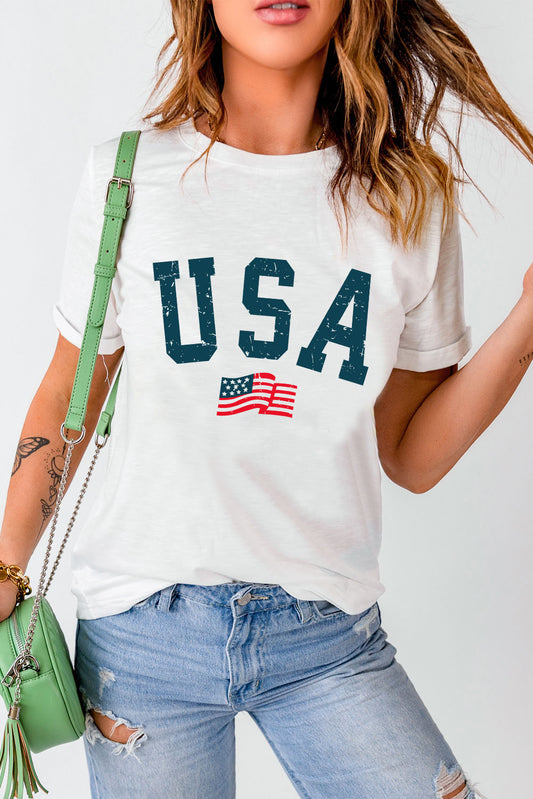 "Born in the USA" Round Neck Short Sleeve T-Shirt