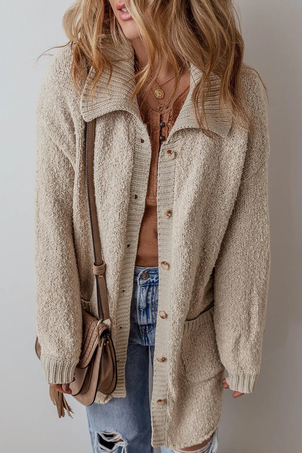 Chill Knit Pocketed Button Up Long Sleeve Cardigan