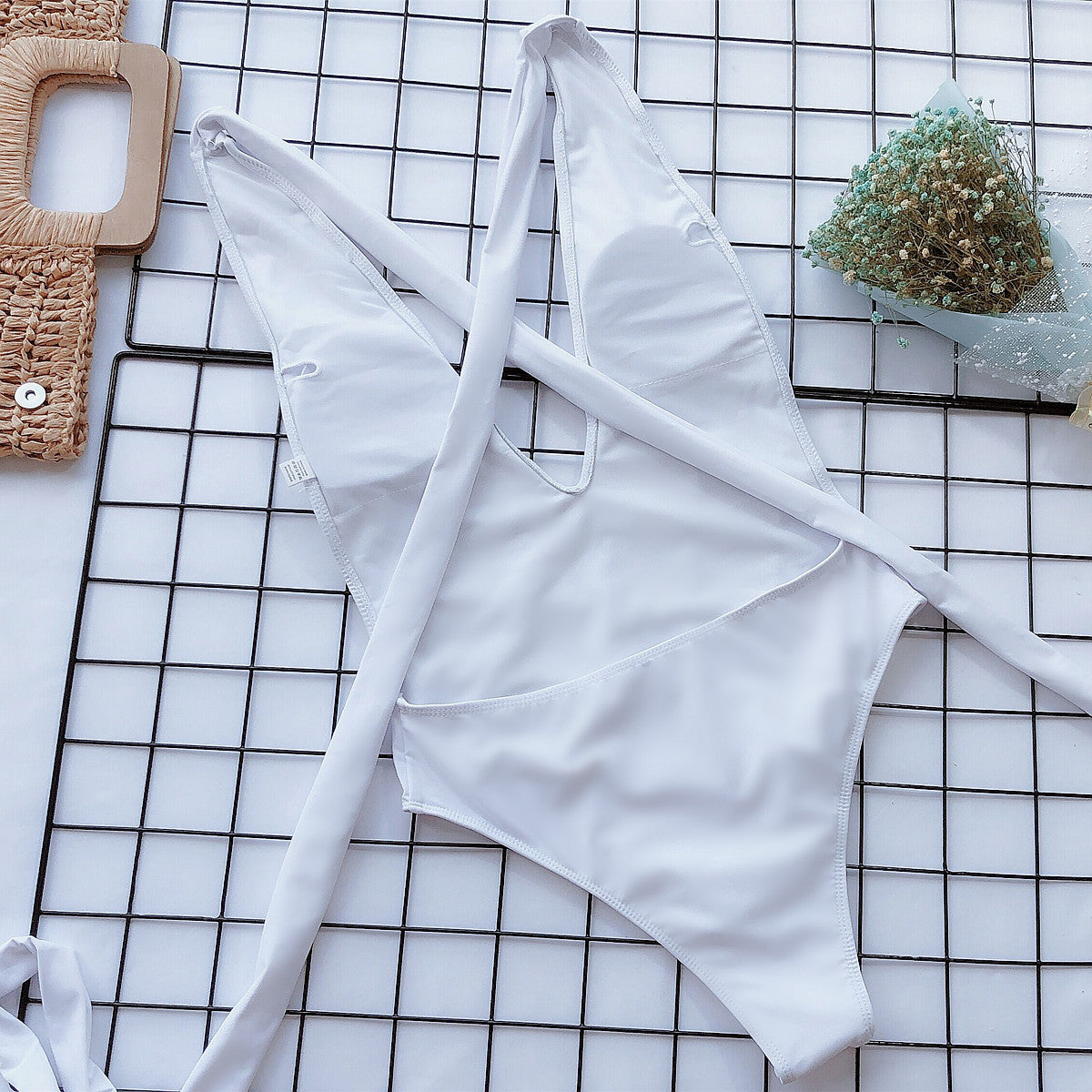Quinta Halter Neck Deep V Tied One-Piece Swimsuit