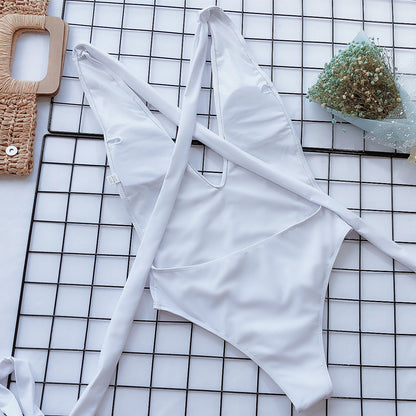 Quinta Halter Neck Deep V Tied One-Piece Swimsuit