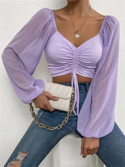 Amanda Drawstring Sweetheart Neck Cropped Top