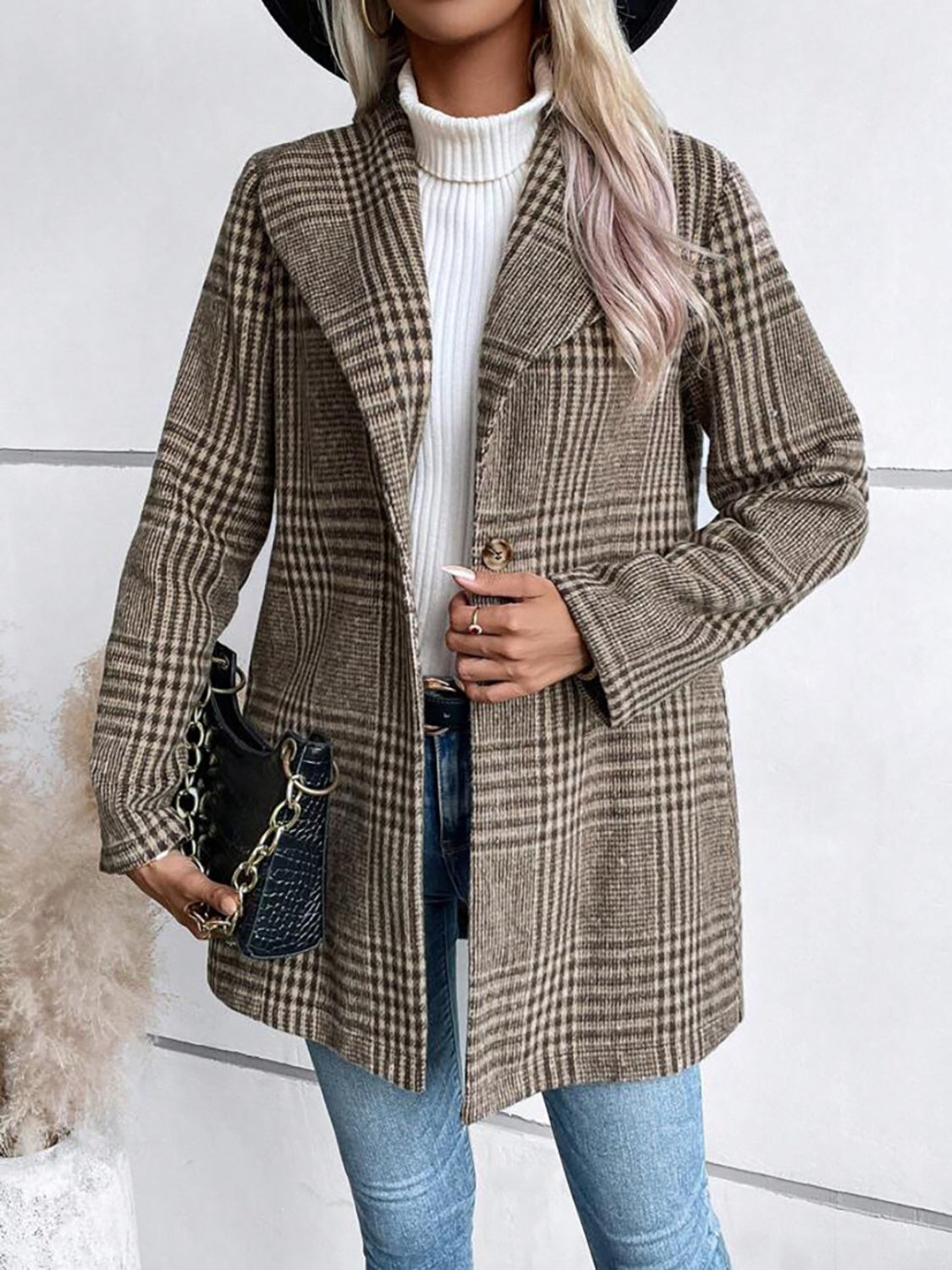 Cooper Plaid Collared Neck Long Sleeve Jacket