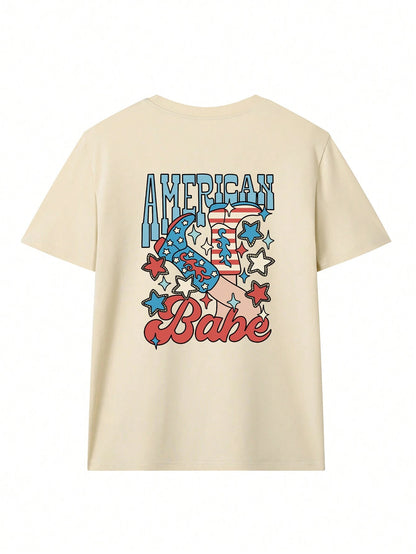 "American Babe" Graphic Round Neck Half Sleeve T-Shirt