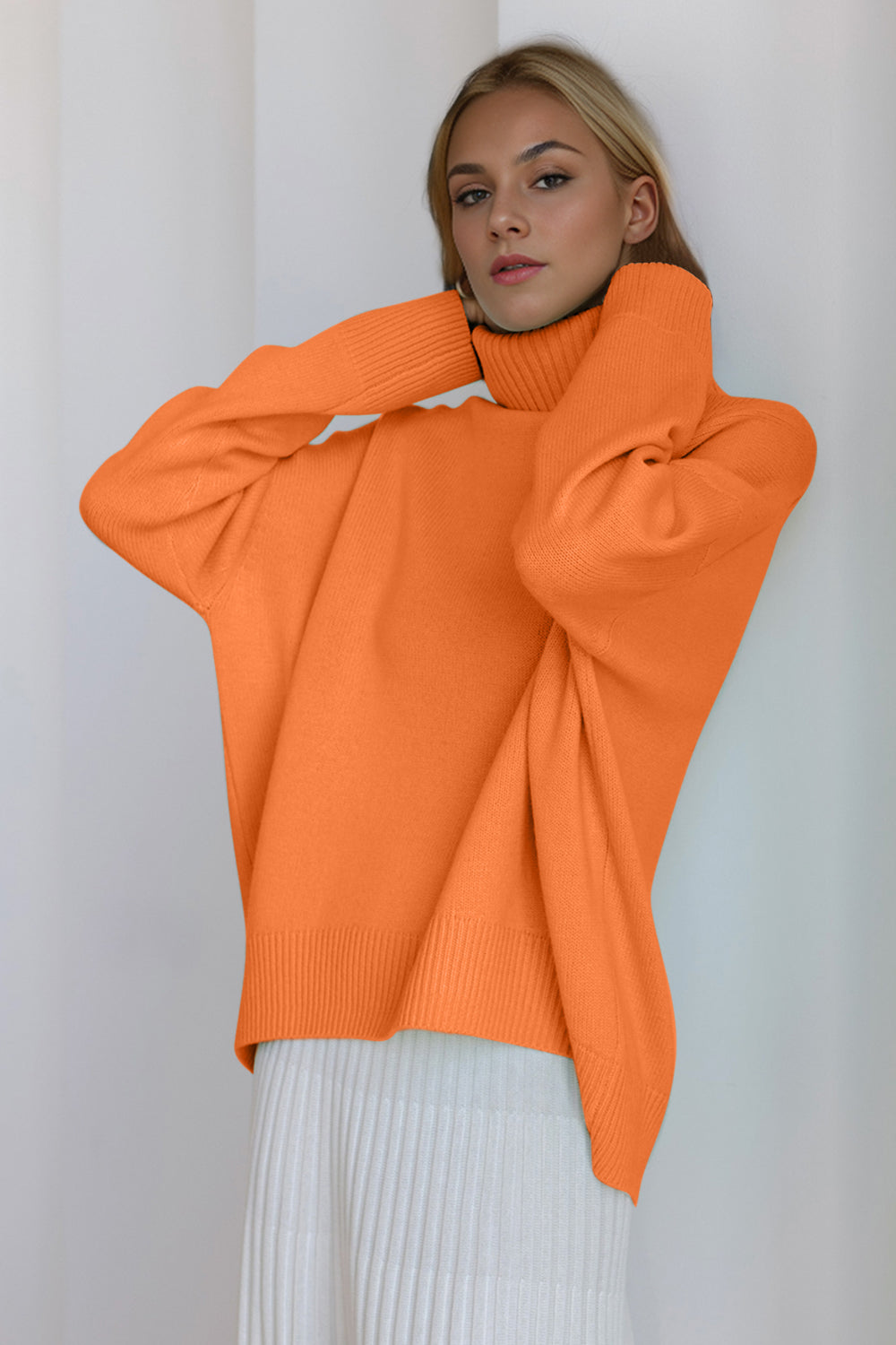 Cozy Bliss Turtleneck Dropped Shoulder Long Sleeve Sweater