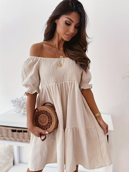 "Candance" Ruffled Off-Shoulder Short Sleeve Dress