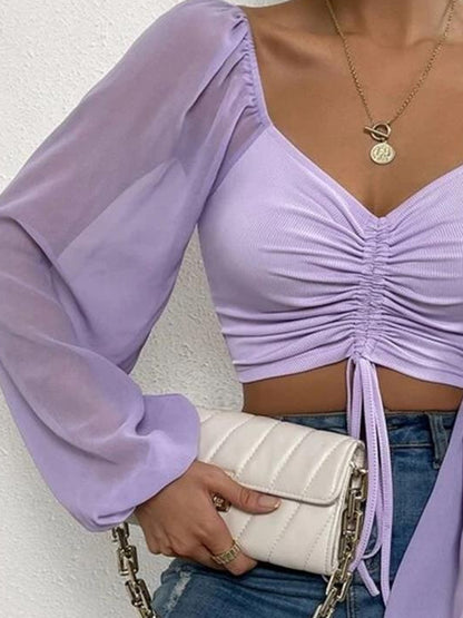 Amanda Drawstring Sweetheart Neck Cropped Top