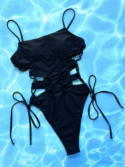 "Elaina" Cutout Lace-Up Spaghetti Strap One-Piece Swimsuit