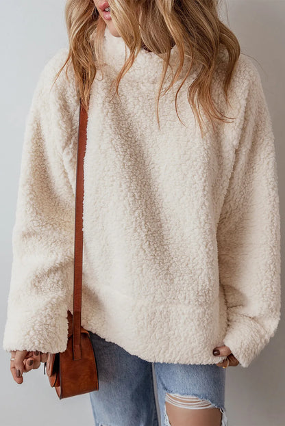 Cozy Classic Turtleneck Long Sleeve Slit Fleece Sweatshirt