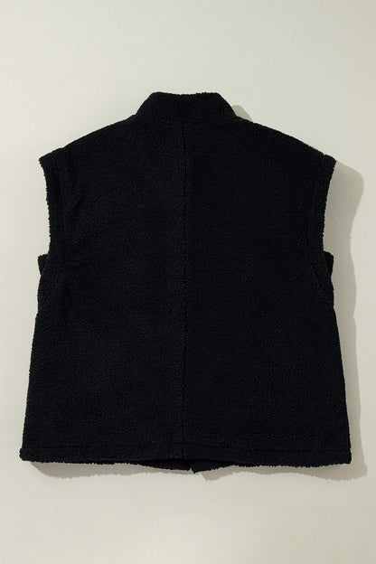 Reina Fuzzy Mock Neck Button Up Vest Coat