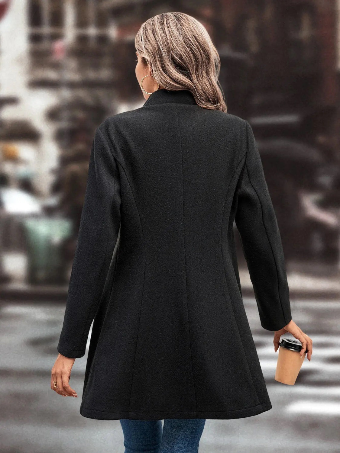 Deanne Collared Neck Long Sleeve Longline Coat