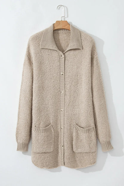 Chill Knit Pocketed Button Up Long Sleeve Cardigan