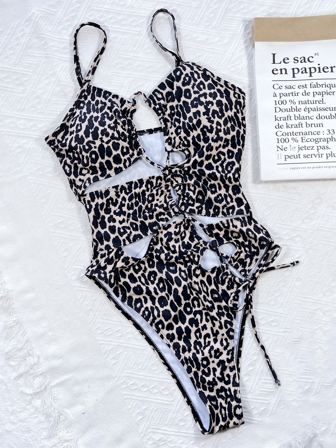 "Roar" Leopard Cutout Tied One-Piece Swimsuit