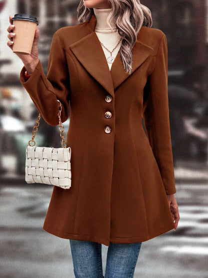 Deanne Collared Neck Long Sleeve Longline Coat