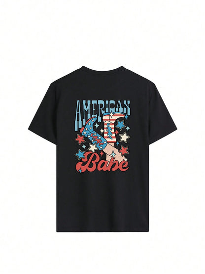 "American Babe" Graphic Round Neck Half Sleeve T-Shirt