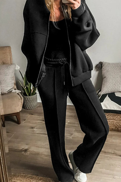 Luxe-Layer Zip Up Long Sleeve Top and Pants Set