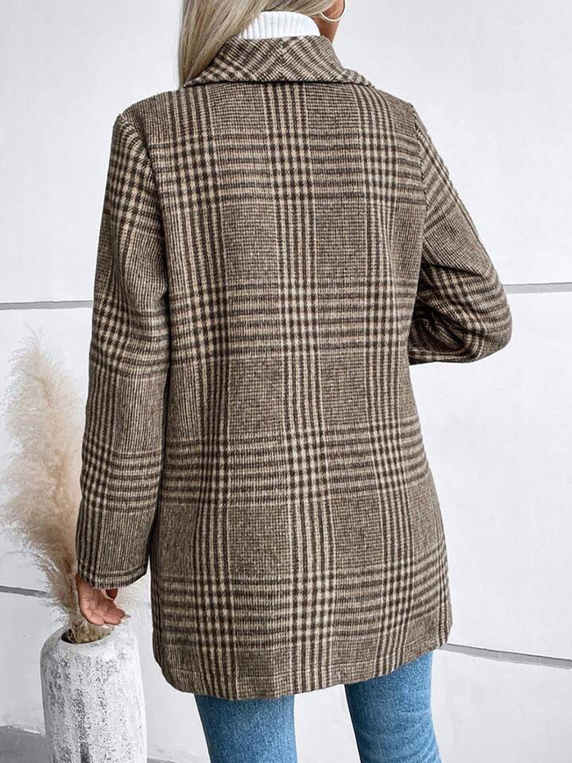 Cooper Plaid Collared Neck Long Sleeve Jacket