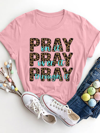 "Pray" Graphic Round Neck Short Sleeve T-Shirt