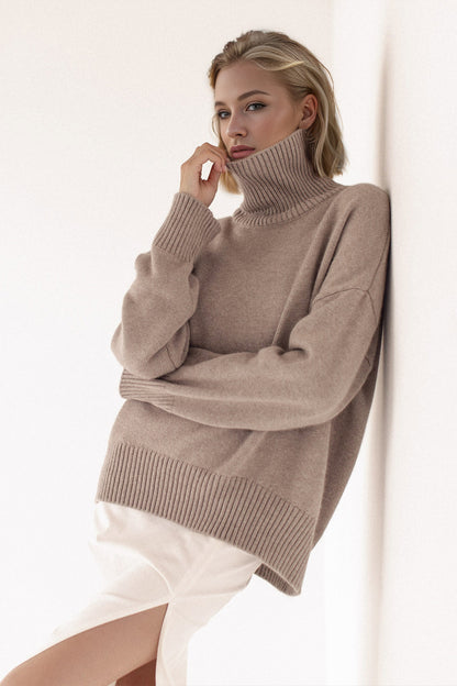 Cozy Bliss Turtleneck Dropped Shoulder Long Sleeve Sweater