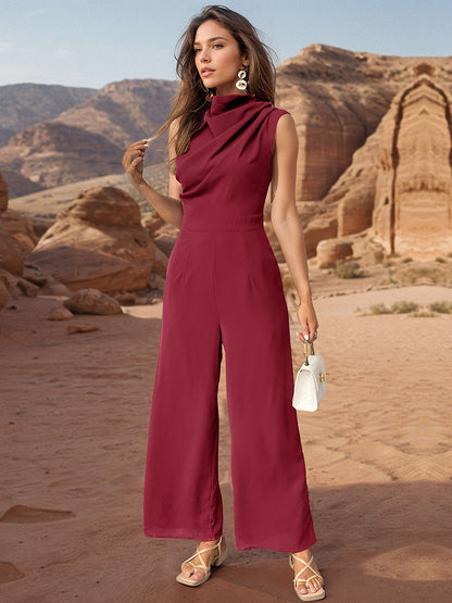 Elayna Ruched Mock Neck Sleeveless Jumpsuit