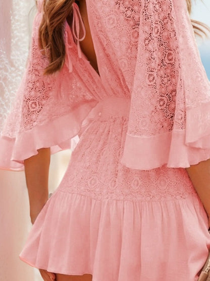 "Rosalie" Lace Cutout Half Sleeve Mini Dress