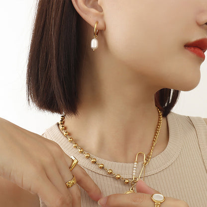 Tabitha Gold-Plated Titanium Steel Pearl Earrings