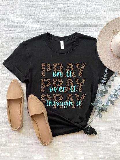 "Pray" Graphic Round Neck Short Sleeve T-Shirt