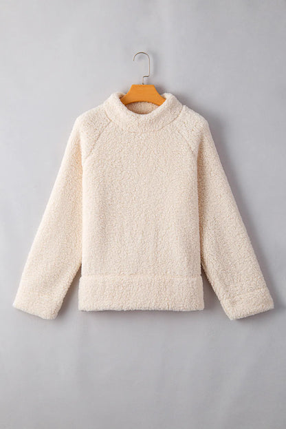 Cozy Classic Turtleneck Long Sleeve Slit Fleece Sweatshirt