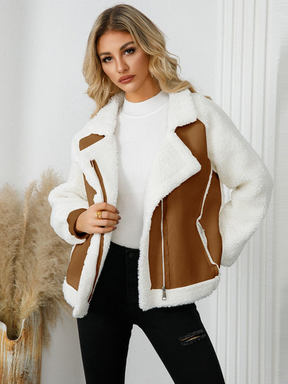 Elowen Pocketed Sherpa Zip Up Long Sleeve Jacket