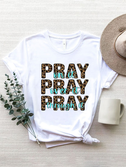 "Pray" Graphic Round Neck Short Sleeve T-Shirt